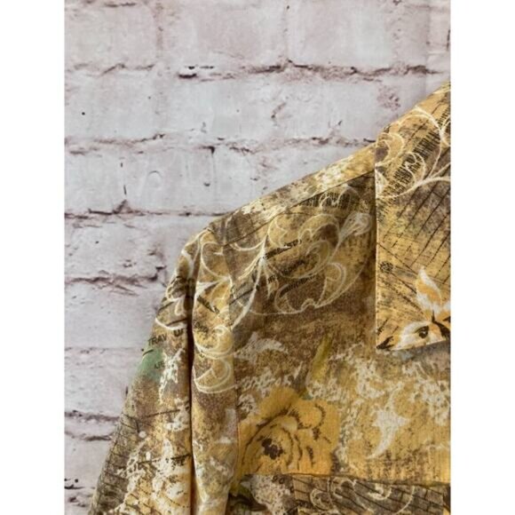 Christopher & Banks Top Womens Large Shacket Yellow Floral Button Front Linen - Picture 3 of 15